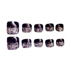 Black Artificial False Nails Tips Bling Bling False Toenails Full Warp False Nail