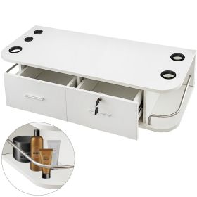 VEVOR White Wall Mount Styling Station Classic Locking 2 Drawers Storage Beauty Salon Equipment 5 Hair Dryer Holes Locking Cabinet for Beauty Sal