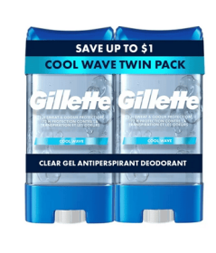Gillette Antiperspirant Deodorant for Men, Clear Gel, Cool Wave, Twin Pack, 3.8oz
