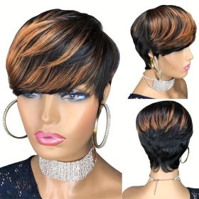 150% Density Short Pixie Wig] Brazilian Human Hair Wig for Women - Short Pixie Cut with Bangs, Layered Bob Style, Straight Hair, 150% Density