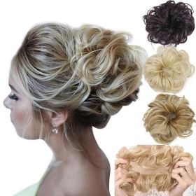Women Hair Bun Extension Wavy Curly Messy Donut Chignons Wig Hairpiece (Color: 04)