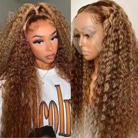 Highlight Wig Human Hair hd Lace Wig 13x6 curly wigs s For Women 13x4 Deep Water Wave Brazilian blonde Lace Front Wig (Stretched Length: 20inches, Hair Color: 13x4 Lace Wig)