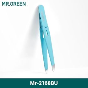 MR.GREEN Eyebrow Tweezer Colorful Hair Beauty Fine Hairs Puller Stainless Steel Slanted Eye Brow Clips Removal Makeup Tools (Color: Mr-2168BU)
