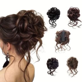 Natural Fluffy Long Hair Bun Extension - Messy Wavy Curly Flower Bud Bun Grab Clip Ponytail Extension - Easy To Wear, Quick Style Plate For Daily Use (Hair Length: 10inch, Color: Dark Brown-1)