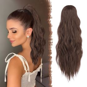 [FESHFEN Black Ponytail] Black FESHFEN Ponytail Extensions - Drawstring Curly Wavy Synthetic Hair Piece for Women (Hair Length: 18inch, Color: Black Ombre Red-Wrap Around)