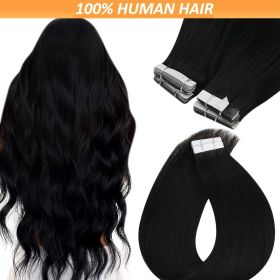 Natural Black Tape in Hair Extensions Human Hair Black Tape in Hair Extensions Real Human Hair Extensions Tape in #1B Black Hair Extensions Real Human (Hair Length: 20inch, Color: Black)